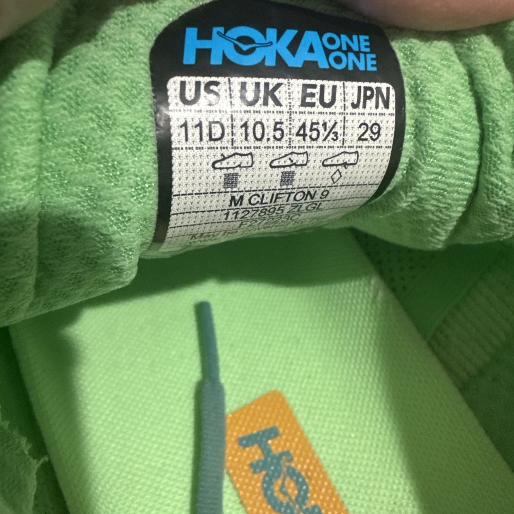 Hoka One One Clifton 9 Green Running Shoes 1127895-ZLGL Mens Sz 11D - Picture 8 of 8